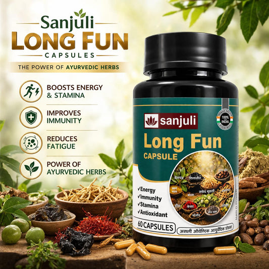 Sanjuli Long-Fun Capsules for Men | Energy, Stamina Boost & Performance Support | Ashwagandha, Shilajit & Herbal Blend | Booster Testosterone, Energy, Strength & Endurance for Men, 100% Natural 60 Capsules