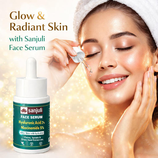 Sanjuli Face Serum Hyaluronic Acid 2% & Niacinamide 5% Face Serum| Brightening, Hydration & Oil Control | Reduces Acne Marks & Pores | Suitable for All Skin Types (PACK OF 30ML)with Carrot, Tomato & Grape Seed Extract etc.