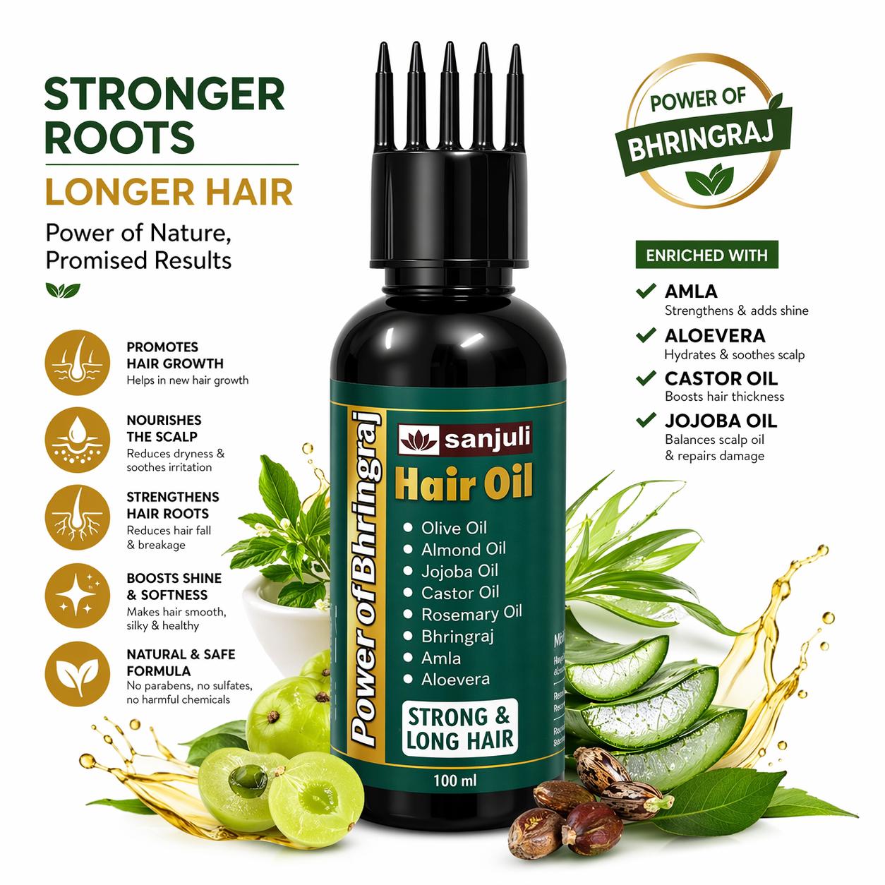 Sanjuli Ayurvedic Maha Bhringraj Hair Oil 100 ml for Hair Growth & Hair Fall Control.