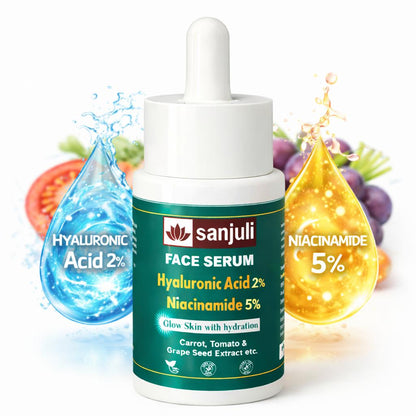 Sanjuli Face Serum Hyaluronic Acid 2% & Niacinamide 5%  Face Serum| Brightening, Hydration & Oil Control | Reduces Acne Marks & Pores | Suitable for All Skin Types (PACK OF 30ML)with Carrot, Tomato & Grape Seed Extract etc.