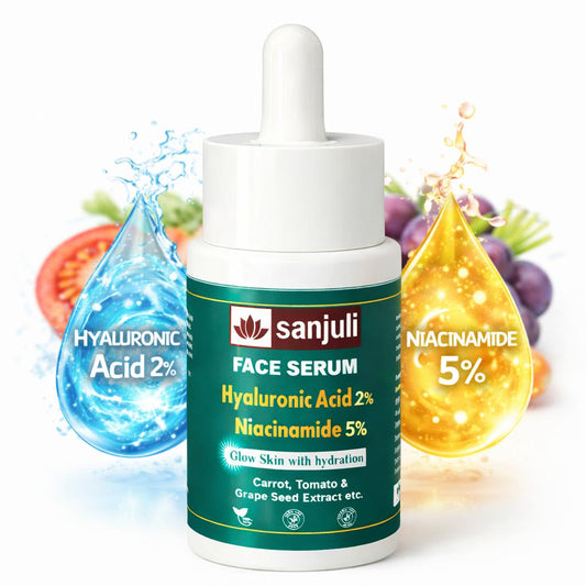 Sanjuli Face Serum Hyaluronic Acid 2% & Niacinamide 5%  Face Serum| Brightening, Hydration & Oil Control | Reduces Acne Marks & Pores | Suitable for All Skin Types (PACK OF 30ML)with Carrot, Tomato & Grape Seed Extract etc.