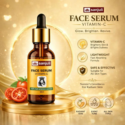 Sanjuli Vitamin C Face Serum 30ml with Alpha Arbutin, Kojic Acid, Hyaluronic Acid With Natural Ingredients like Carrot Extract, Tomato Extract, Grape seed Extract, Aloevera gel etc. for Glowing Skin- Anti-Aging, Dark Spot Removing & Skin Brightening