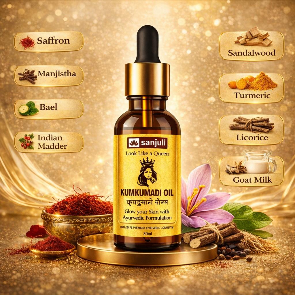 SANJULI Kumkumadi Oil | Ayurvedic blend for Skin Glow, Anti-Aging & Dark Spot Removal | 30 ml