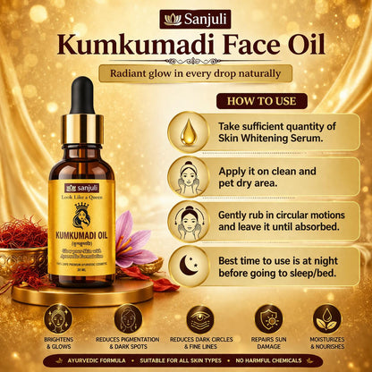 SANJULI Kumkumadi Oil | Ayurvedic blend for Skin Glow, Anti-Aging & Dark Spot Removal | 30 ml