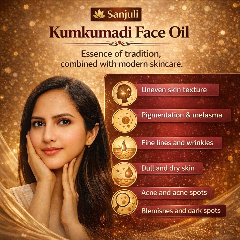 SANJULI Kumkumadi Oil | Ayurvedic blend for Skin Glow, Anti-Aging & Dark Spot Removal | 30 ml