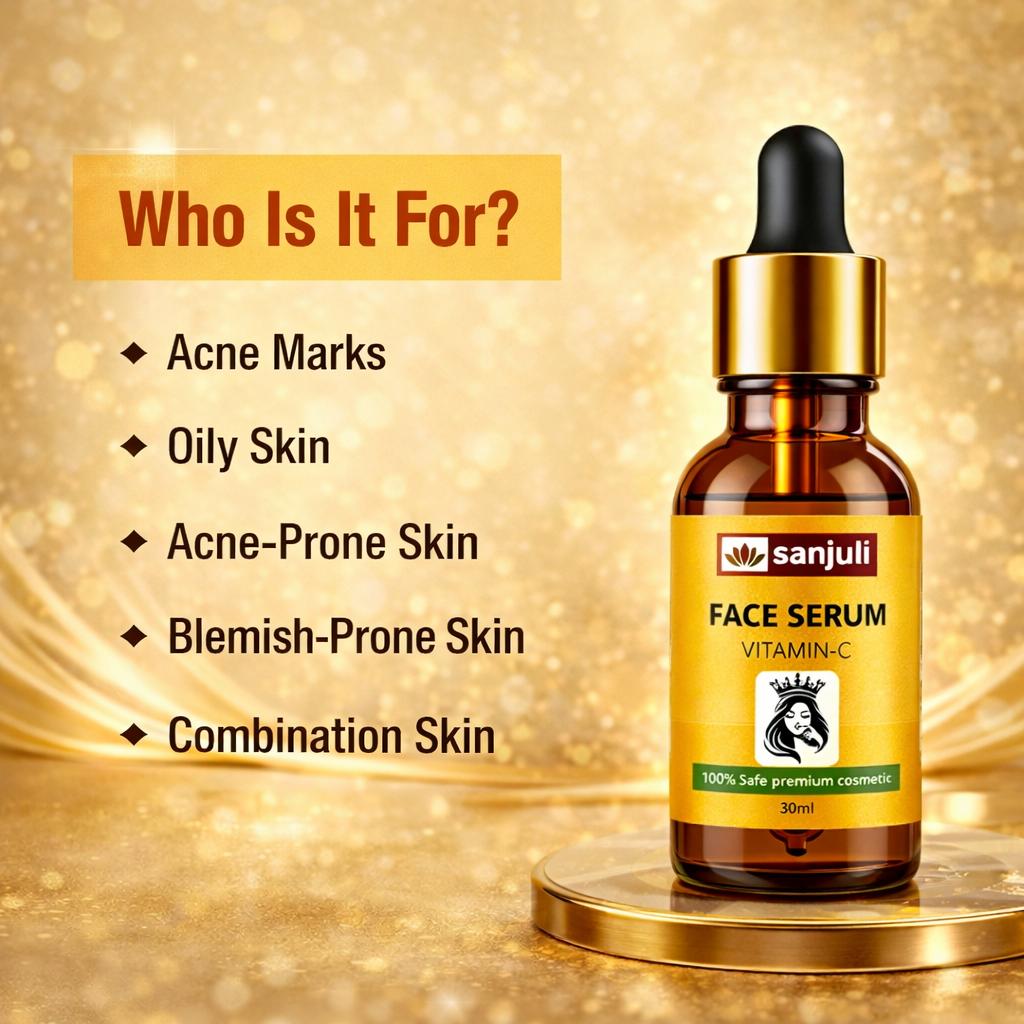 Sanjuli Vitamin C Face Serum 30ml with Alpha Arbutin, Kojic Acid, Hyaluronic Acid With Natural Ingredients like Carrot Extract, Tomato Extract, Grape seed Extract, Aloevera gel etc. for Glowing Skin- Anti-Aging, Dark Spot Removing & Skin Brightening