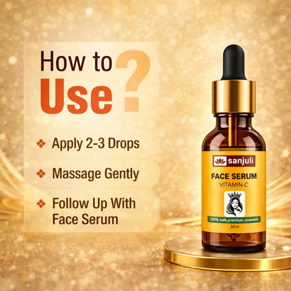 Sanjuli Vitamin C Face Serum 30ml with Alpha Arbutin, Kojic Acid, Hyaluronic Acid With Natural Ingredients like Carrot Extract, Tomato Extract, Grape seed Extract, Aloevera gel etc. for Glowing Skin- Anti-Aging, Dark Spot Removing & Skin Brightening