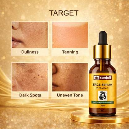 Sanjuli Vitamin C Face Serum 30ml with Alpha Arbutin, Kojic Acid, Hyaluronic Acid With Natural Ingredients like Carrot Extract, Tomato Extract, Grape seed Extract, Aloevera gel etc. for Glowing Skin- Anti-Aging, Dark Spot Removing & Skin Brightening