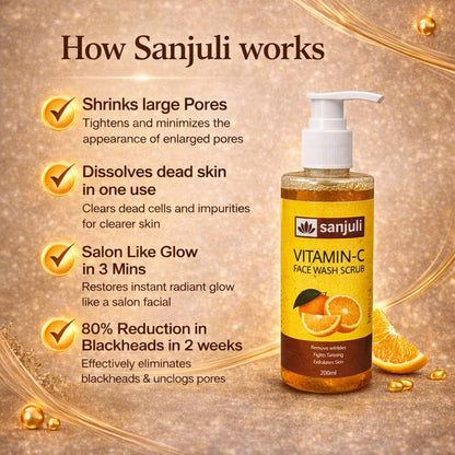 Sanjuli Vitamin C Face Wash with Scrub | Brightening & Deep Cleansing Face Wash