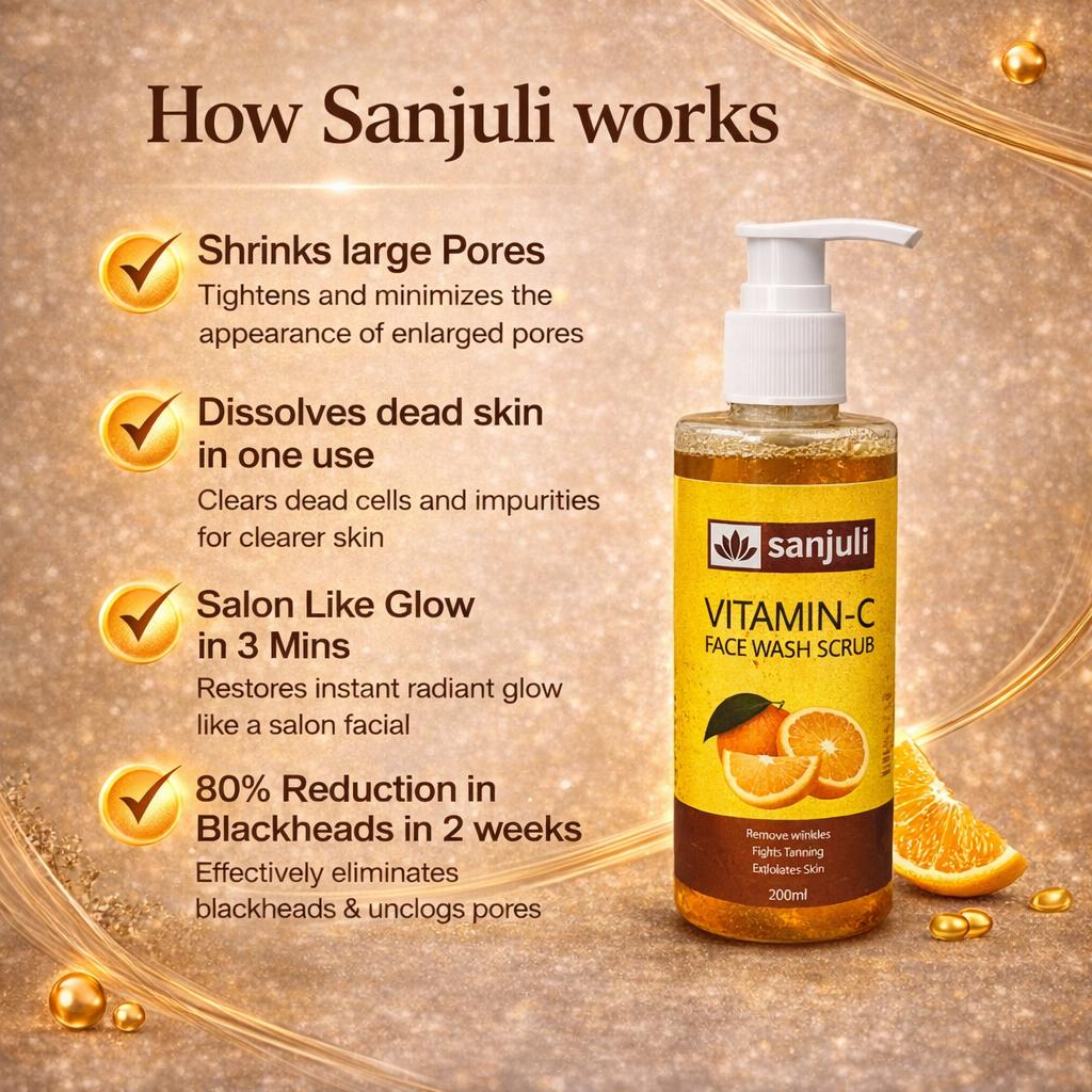 Sanjuli Vitamin C Face Wash with Scrub | Brightening & Deep Cleansing Face Wash