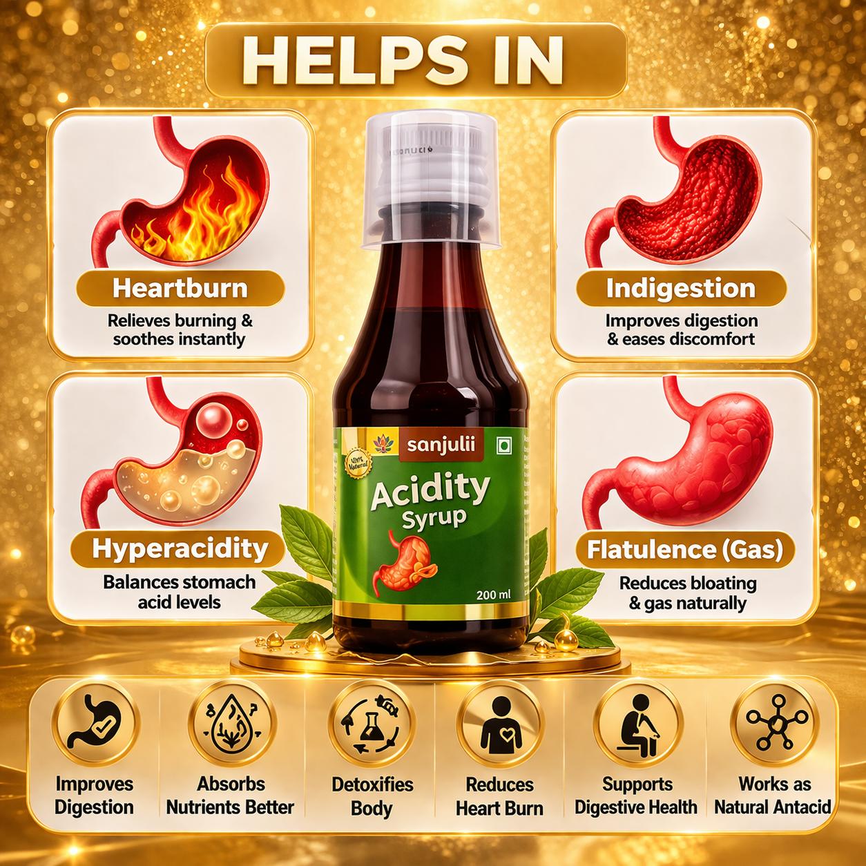 Sanjuli Acidity Syrup 200 ml | Herbal Digestive & Acidity Relief Support
